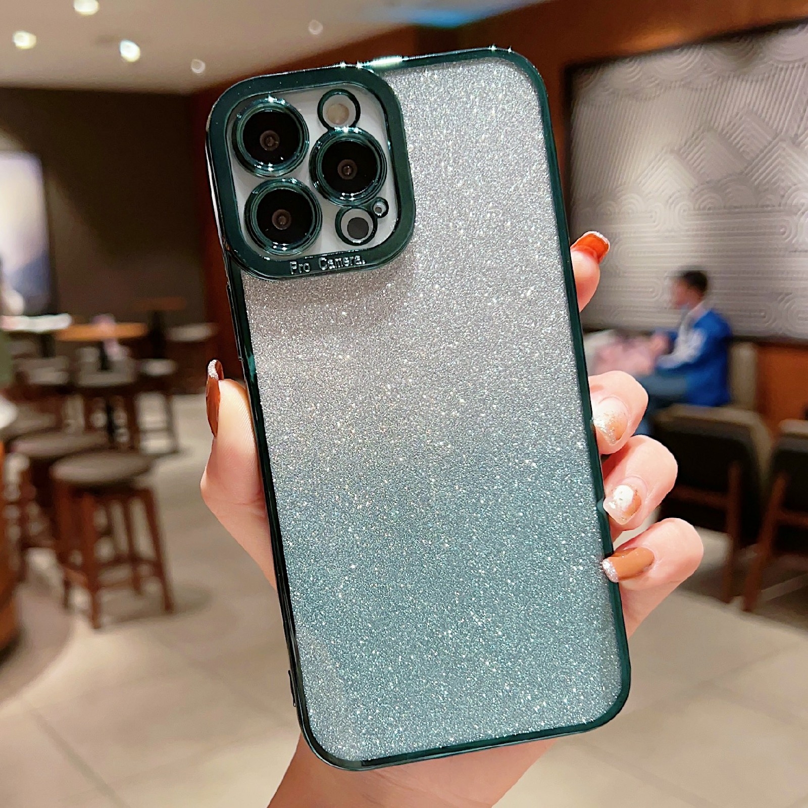 For iPhone 12 mini High Transparent Gradient Color Glitter TPU Phone Case(Dark Green) - Shopkiz.com