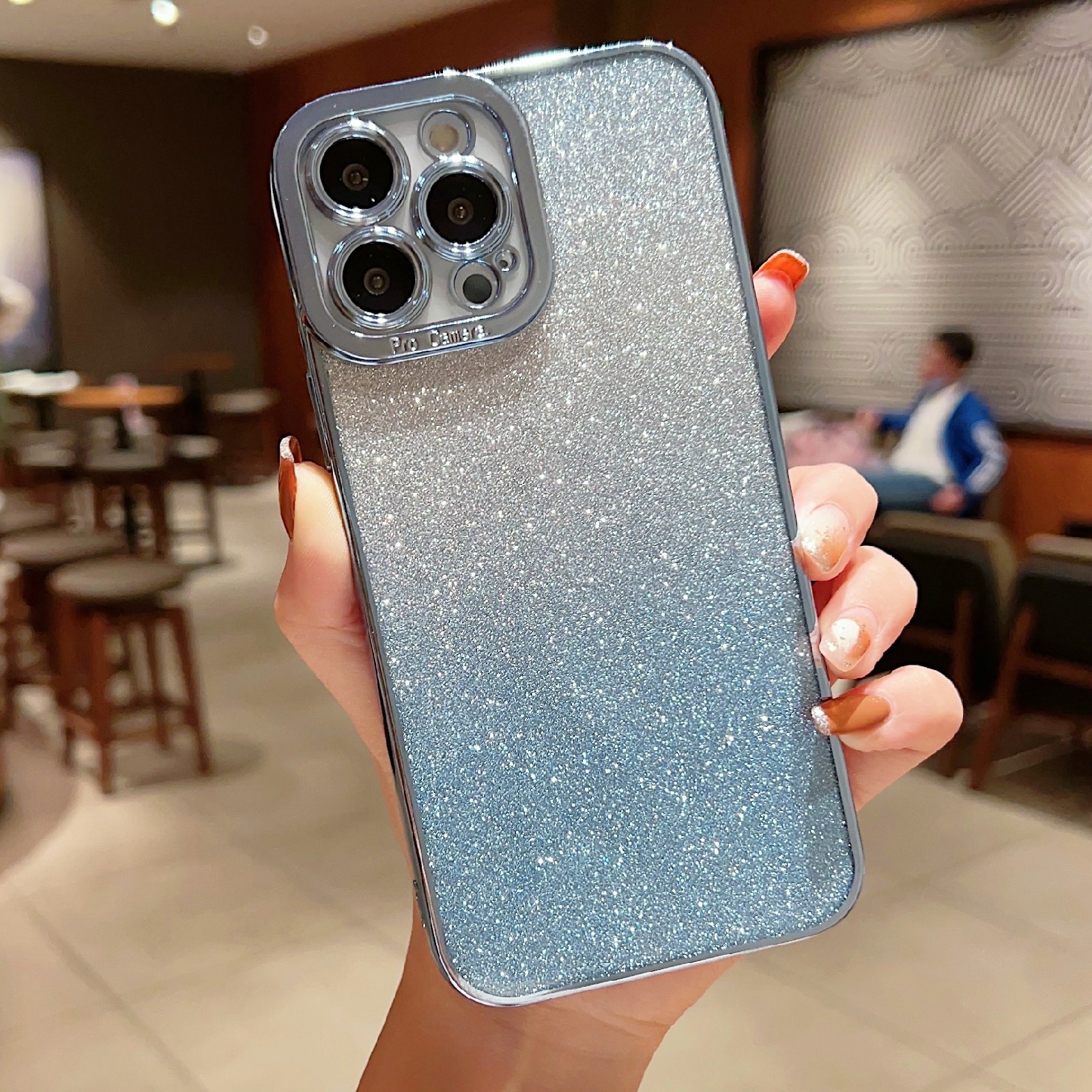 For iPhone 12 Pro Max High Transparent Gradient Color Glitter TPU Phone Case(Blue) - Shopkiz.com