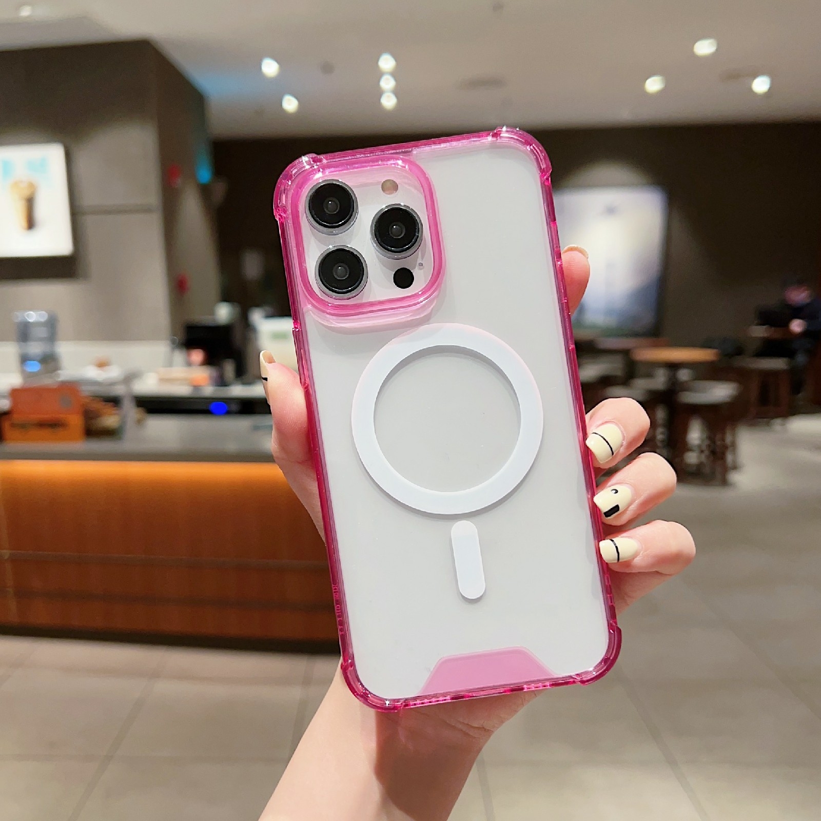 For iPhone 13 Pro High Transparent Acrylic MagSafe Shockproof Phone Case(Pink) - Shopkiz.com