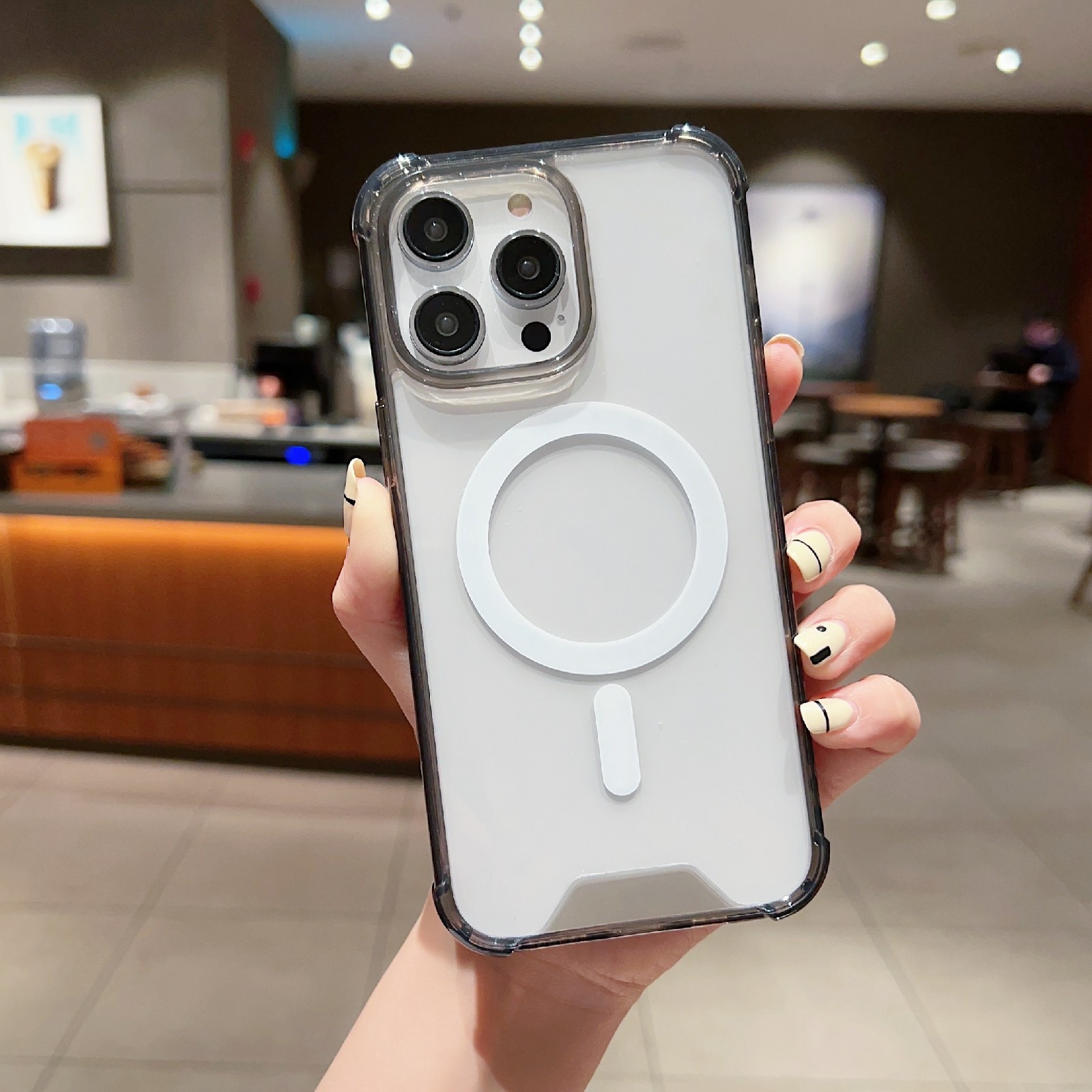 For iPhone 12 Pro Max High Transparent Acrylic MagSafe Shockproof Phone Case(Black) - Shopkiz.com
