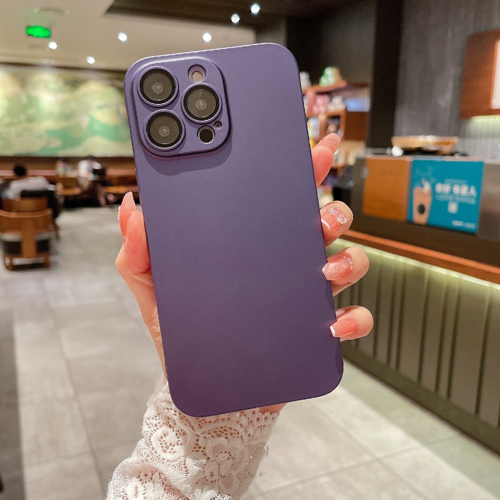 For iPhone 14 Plus Oily Feel PC Shockproof Protective Phone Case(Purple) - Shopkiz.com