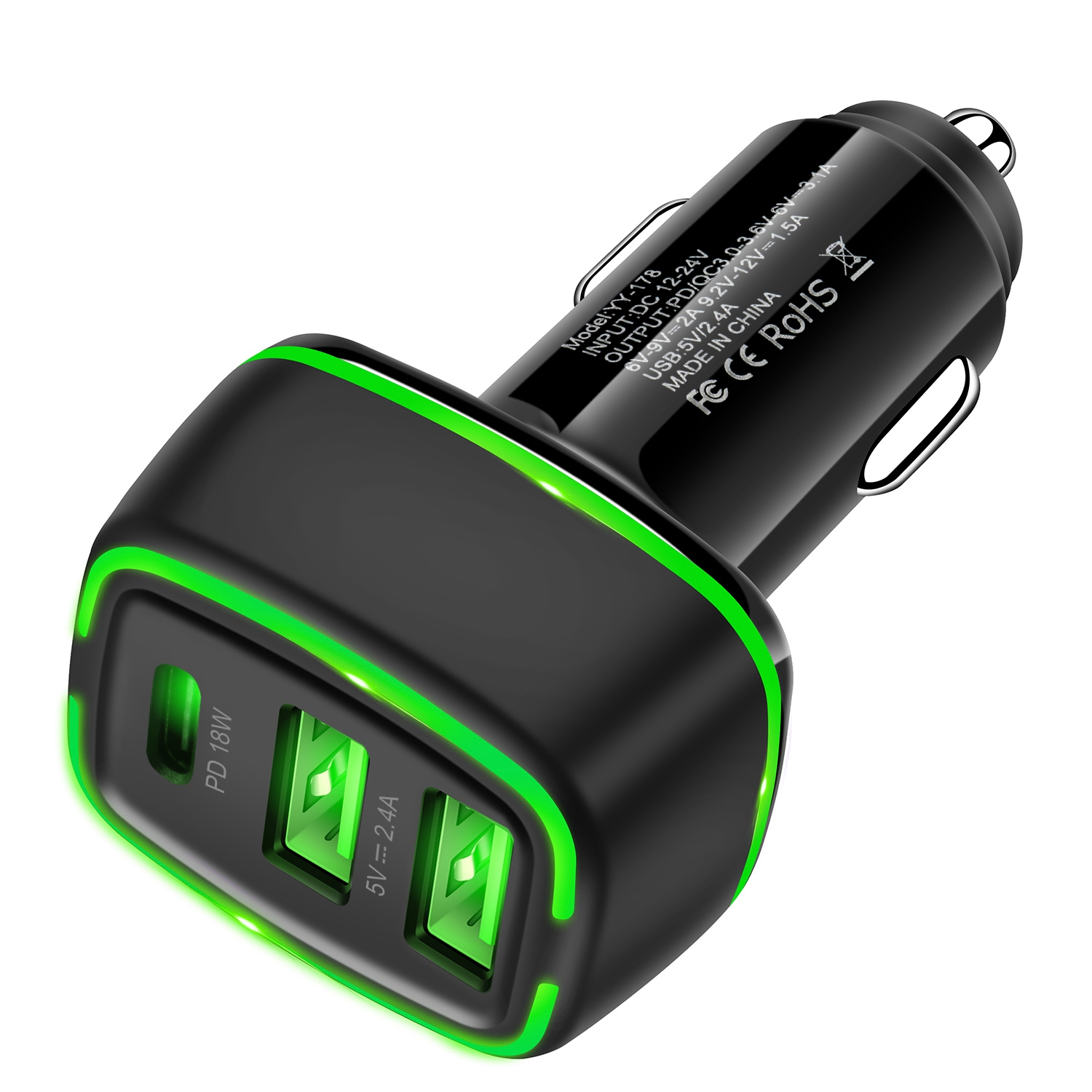 ACC-178 30W Dual USB+USB-C/Type-C Fast Charge Car Charger(Black) - Shopkiz.com