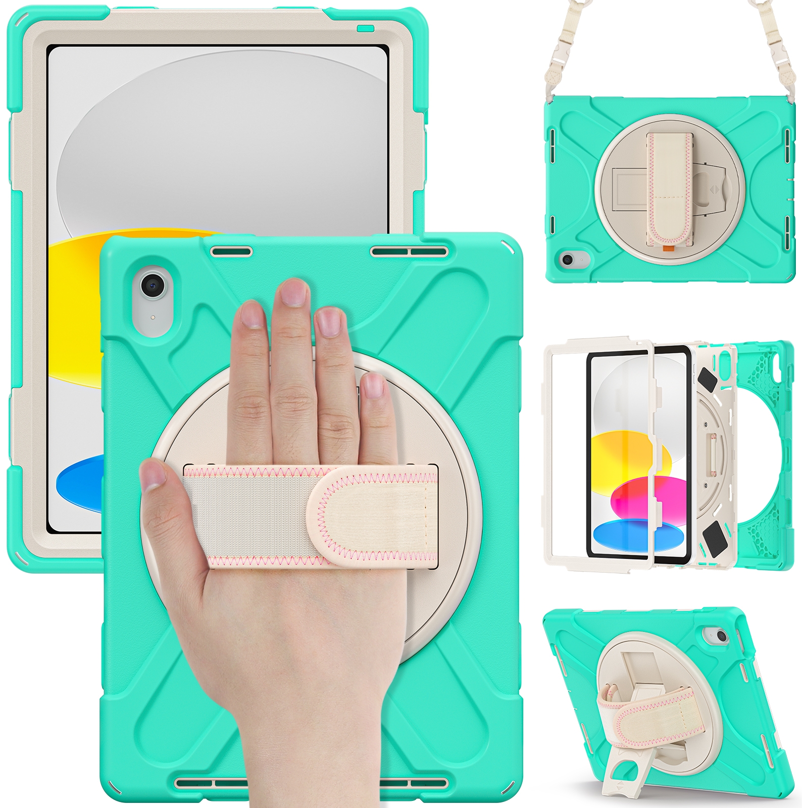 For iPad 2025 / 2022 Rotatable Kickstand Grip Heavy Duty Hard Rugged Tablet Case(Mint Green) - Shopkiz.com