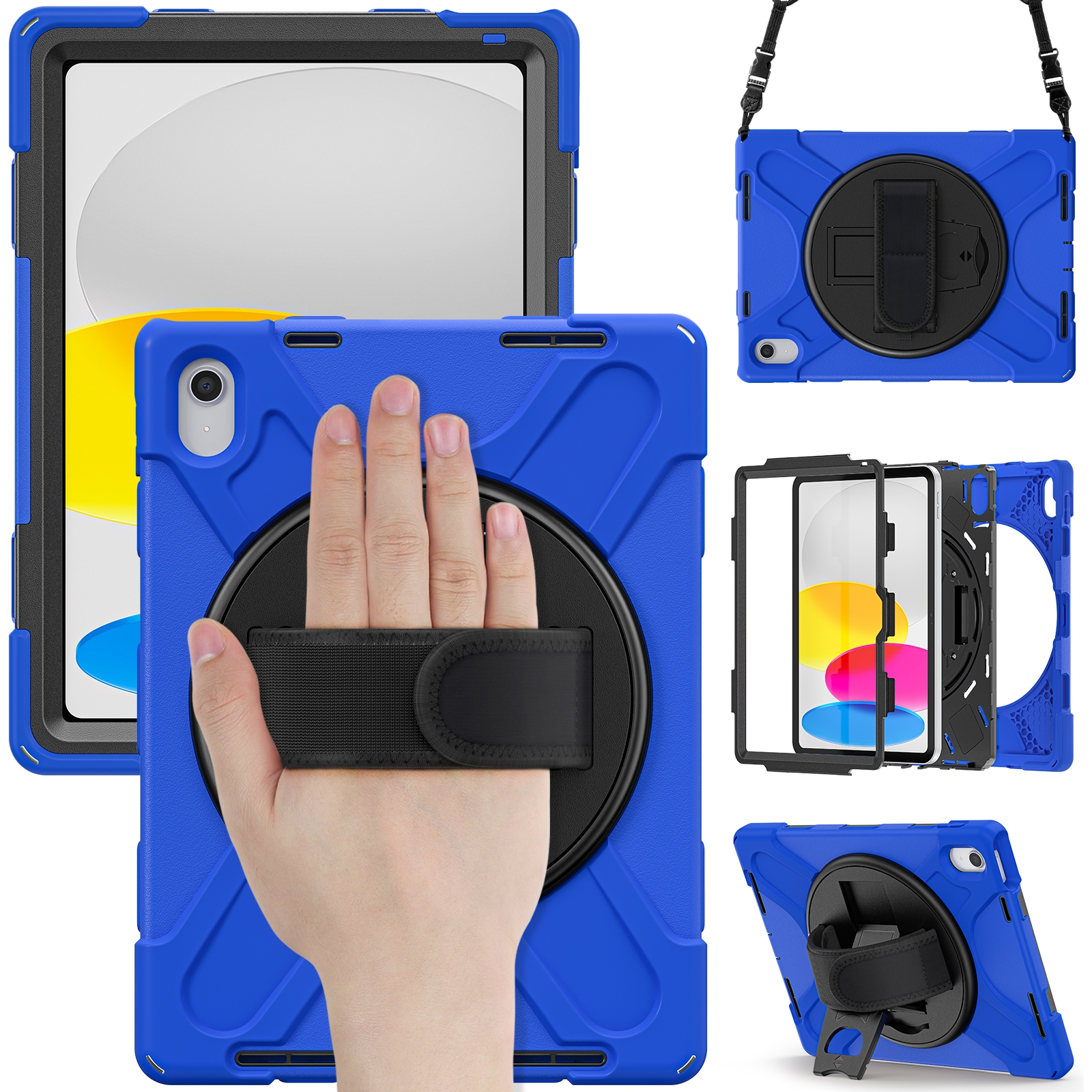 For iPad 2025 / 2022 Rotatable Kickstand Grip Heavy Duty Hard Rugged Tablet Case(Blue) - Shopkiz.com