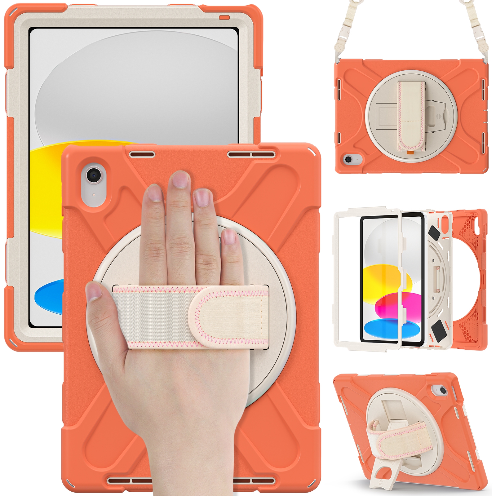 For iPad 2025 / 2022 Rotatable Kickstand Grip Heavy Duty Hard Rugged Tablet Case(Coral Orange) - Shopkiz.com
