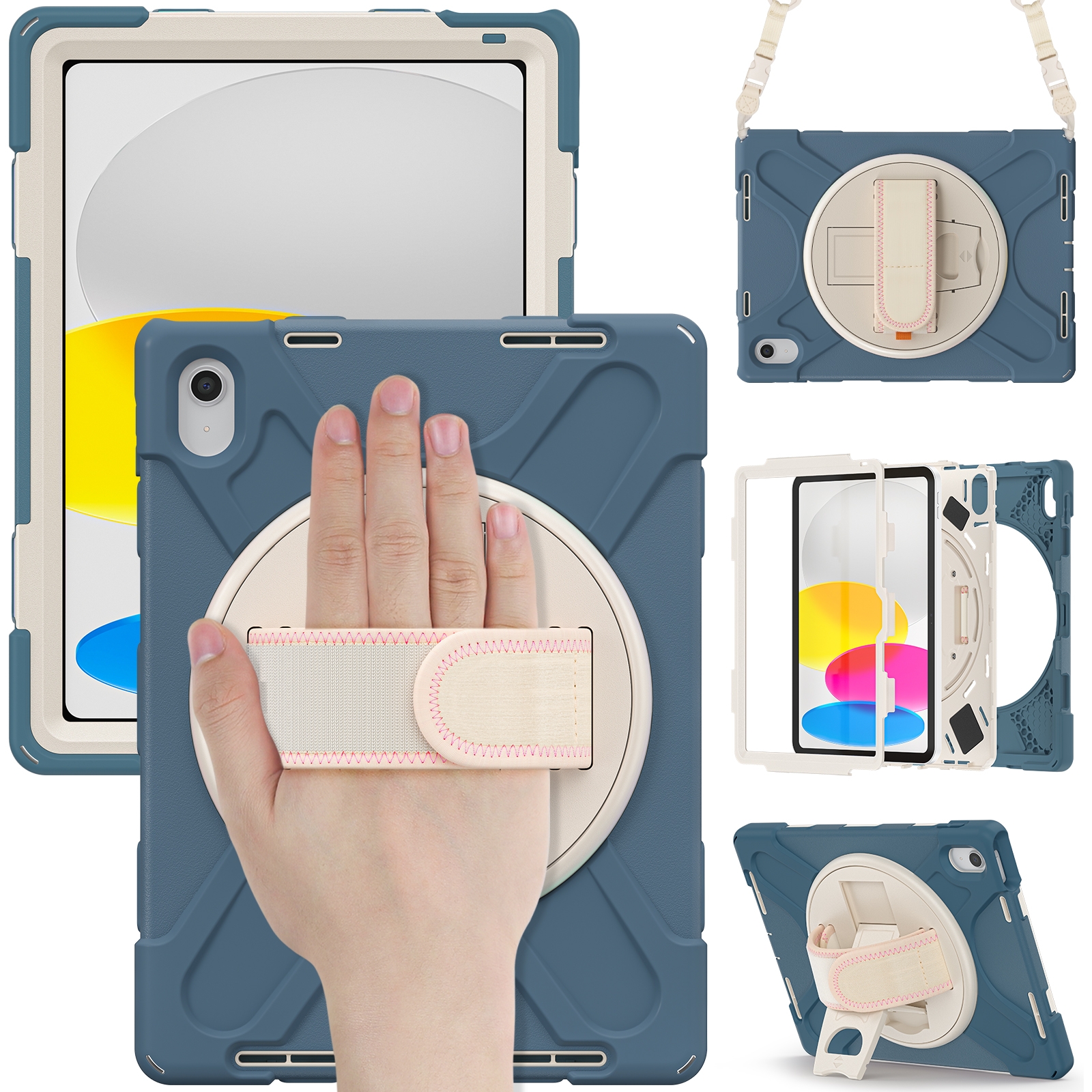 For iPad 2025 / 2022 Rotatable Kickstand Grip Heavy Duty Hard Rugged Tablet Case(Cornflower Blue) - Shopkiz.com