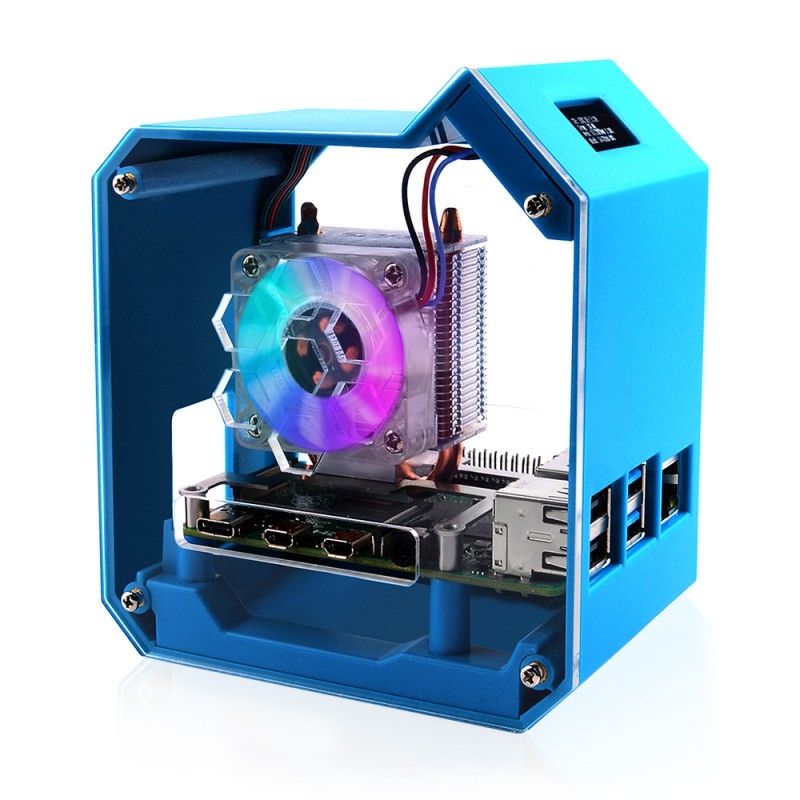 For Raspberry Pi 4B Waveshare Desktop Computer Fan LED Light Mini Tower Set(Blue) - Shopkiz.com