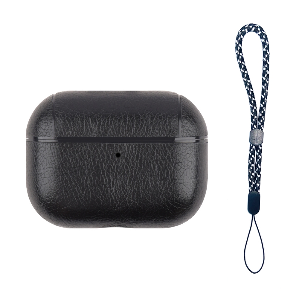 For AirPods Pro 2 Wireless Earphone Leather Shockproof Protective Case with Lanyard(Black) - Shopkiz.com