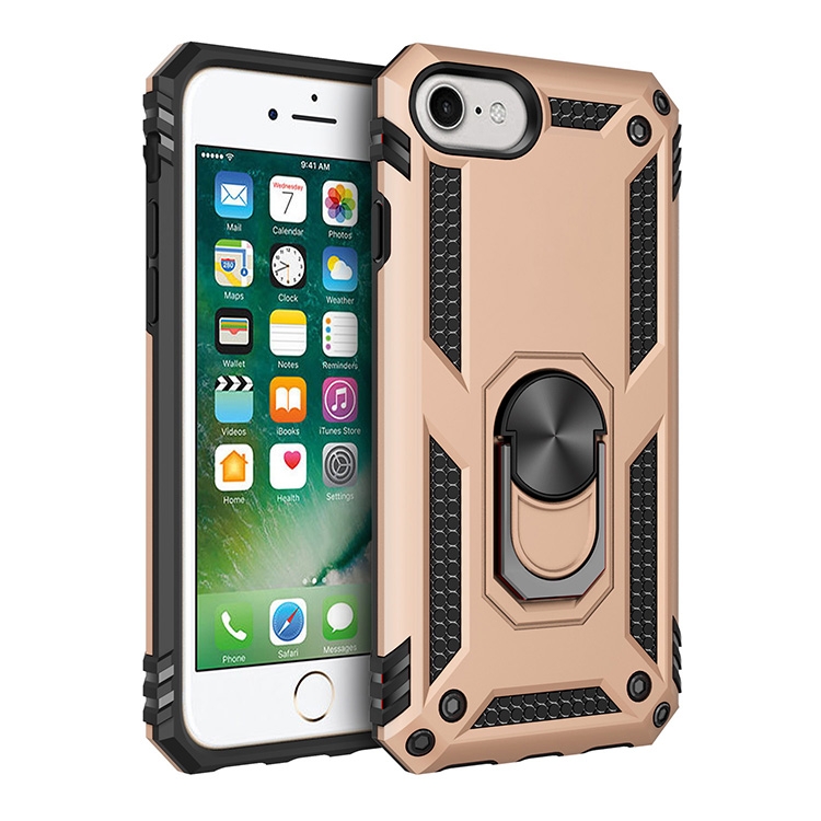 For iPhone SE 2022 / SE 2020 Shockproof TPU + PC Protective Case with 360 Degree Rotating Holder(Gold) - Shopkiz.com