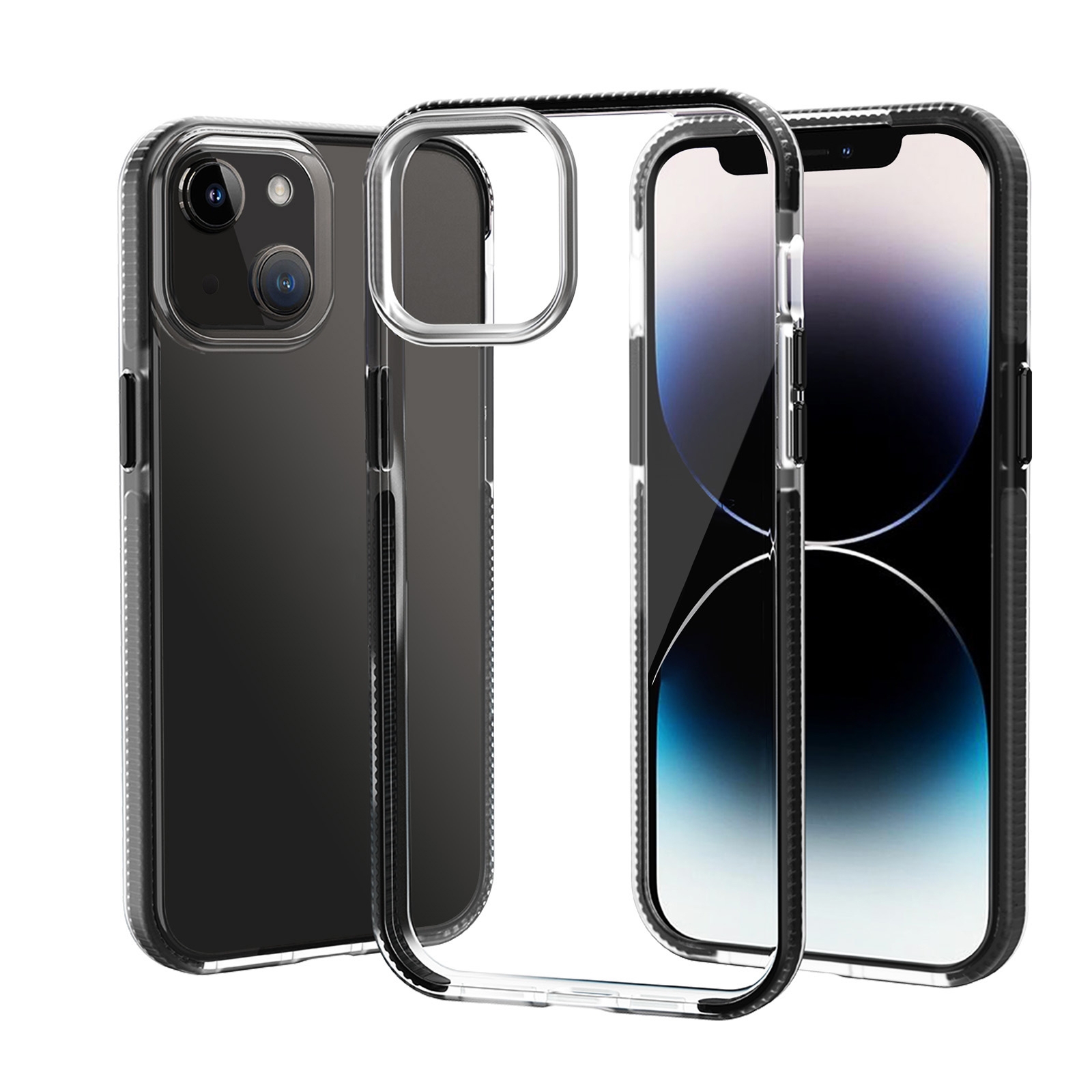 For iPhone 14 Plus Two-color Shockproof High Transparency TPU Phone Case(Black) - Shopkiz.com