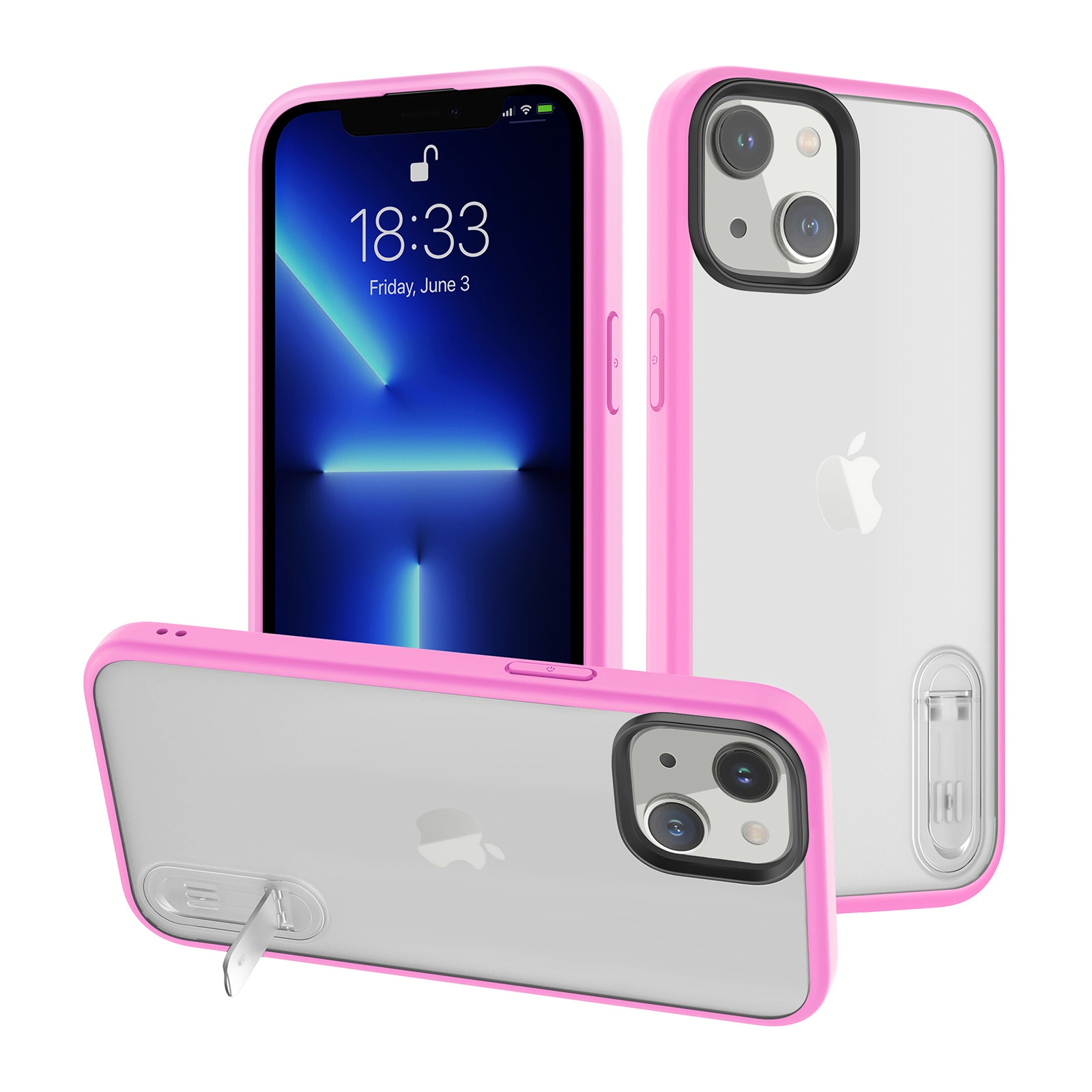 For iPhone 14 Plus Terminator Shockproof Phone Case with Holder(Transparent Pink) - Shopkiz.com