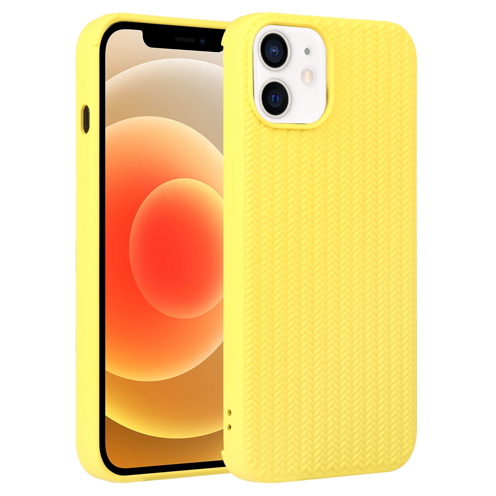 For iPhone 12 Weave Texture Silicone Phone Case(Yellow) - Shopkiz.com