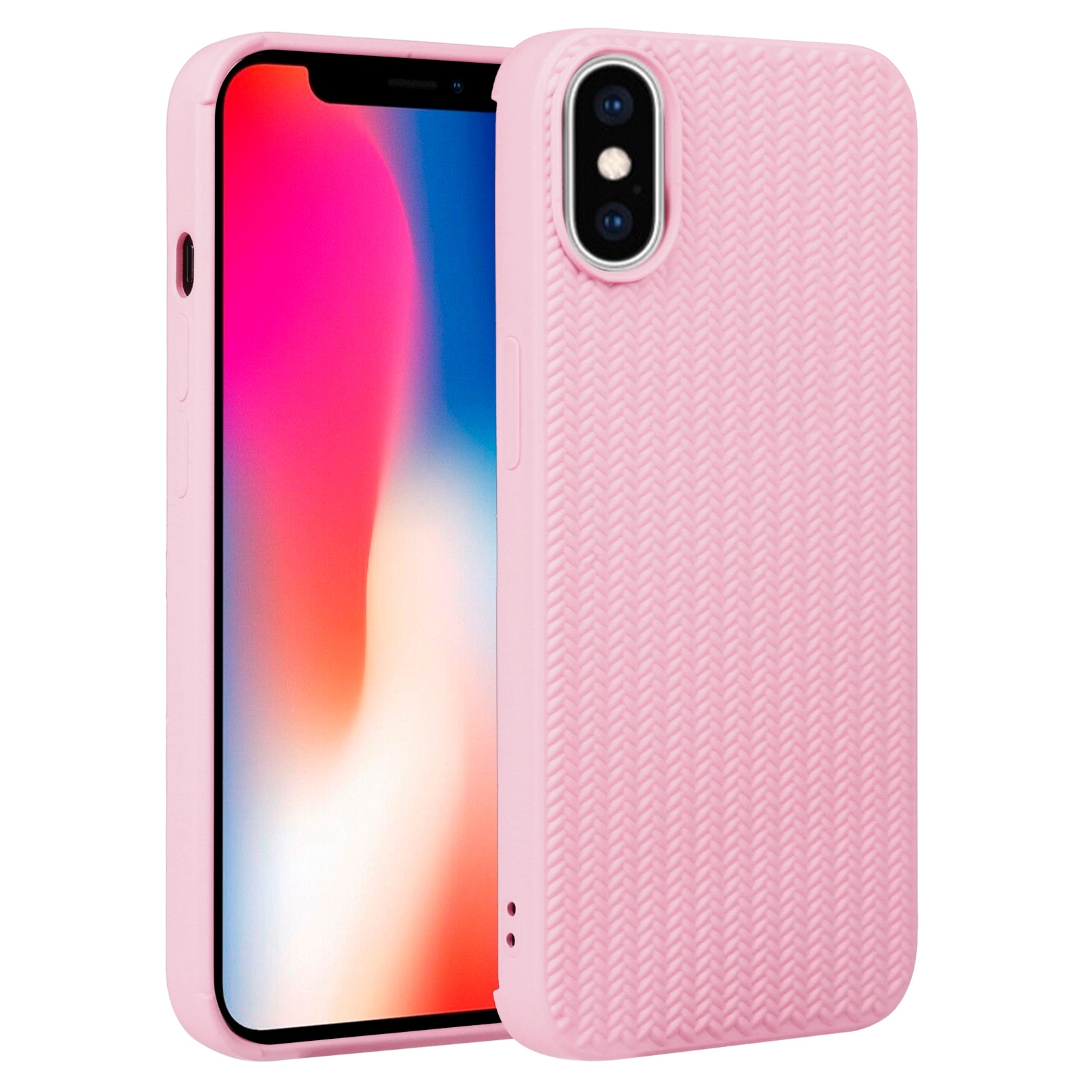For iPhone X / XS Weave Texture Silicone Phone Case(Pink) - Shopkiz.com