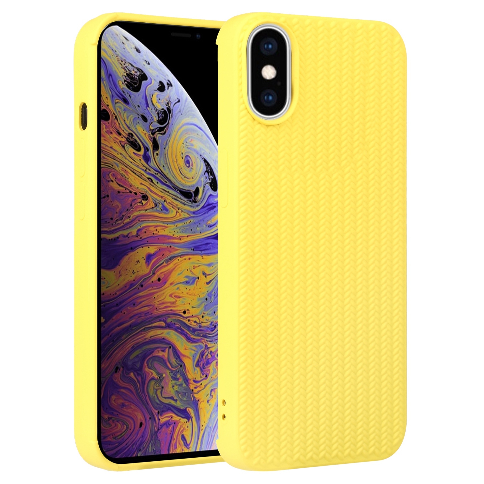 For iPhone XS Max Weave Texture Silicone Phone Case(Yellow) - Shopkiz.com