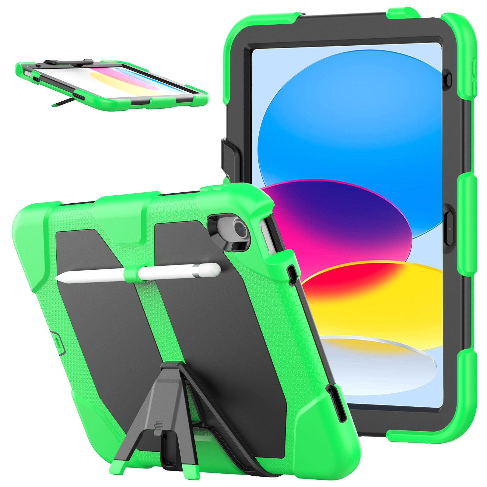 For iPad 2025 / 2022 Rugged Silicone Hard PC Tablet Case with Holder(Green) - Shopkiz.com