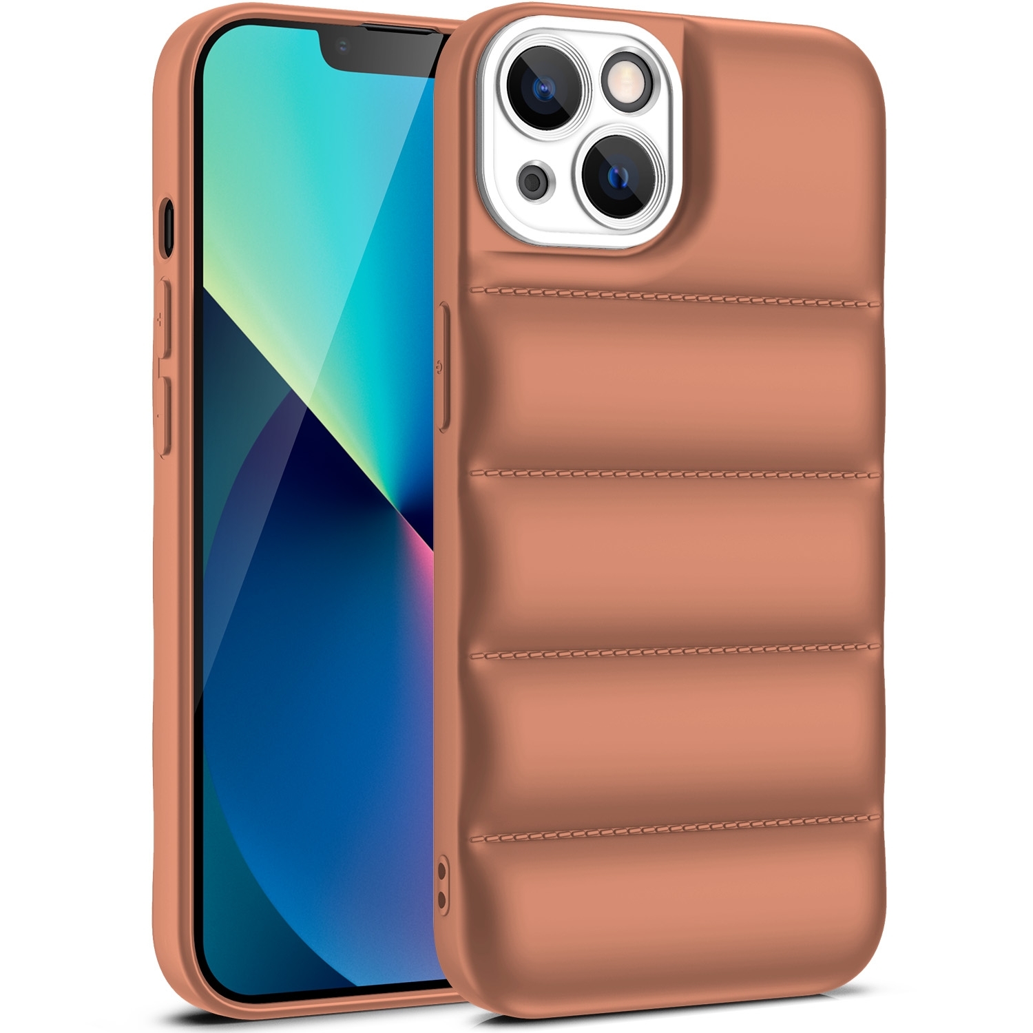 For iPhone 14 Pro Max Eiderdown Airbag Shockproof Phone Case(Khaki) - Shopkiz.com