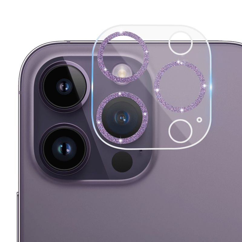 For iPhone 14 Pro Max / 14 Pro Tempered Glass Glitter CD Texture Back Camera Film(Purple) - Shopkiz.com