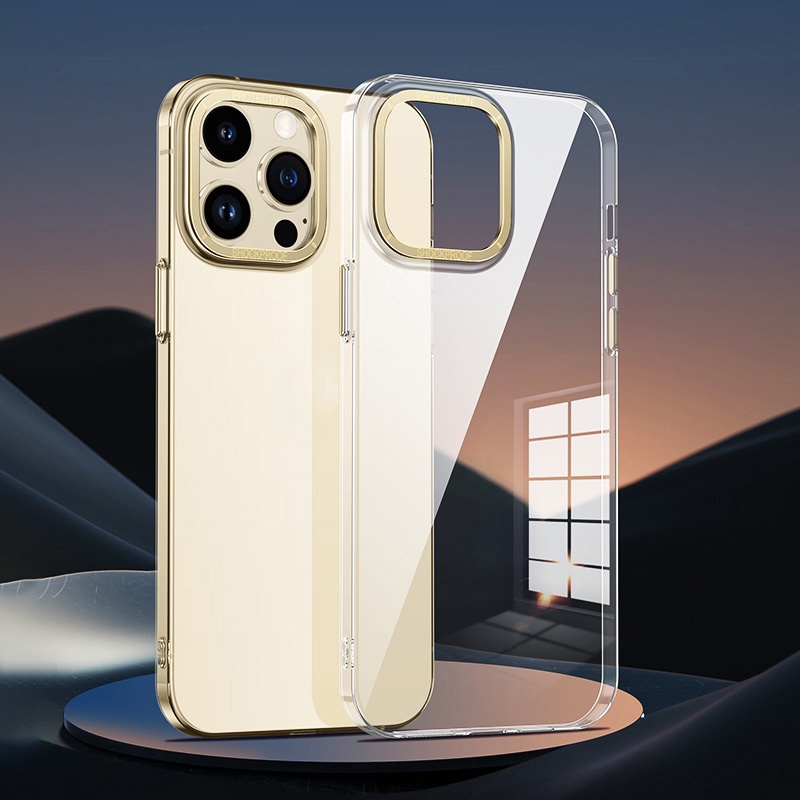 For iPhone 14 Pro Metal Lens Ring Clear PC Phone Case(Gold) - Shopkiz.com