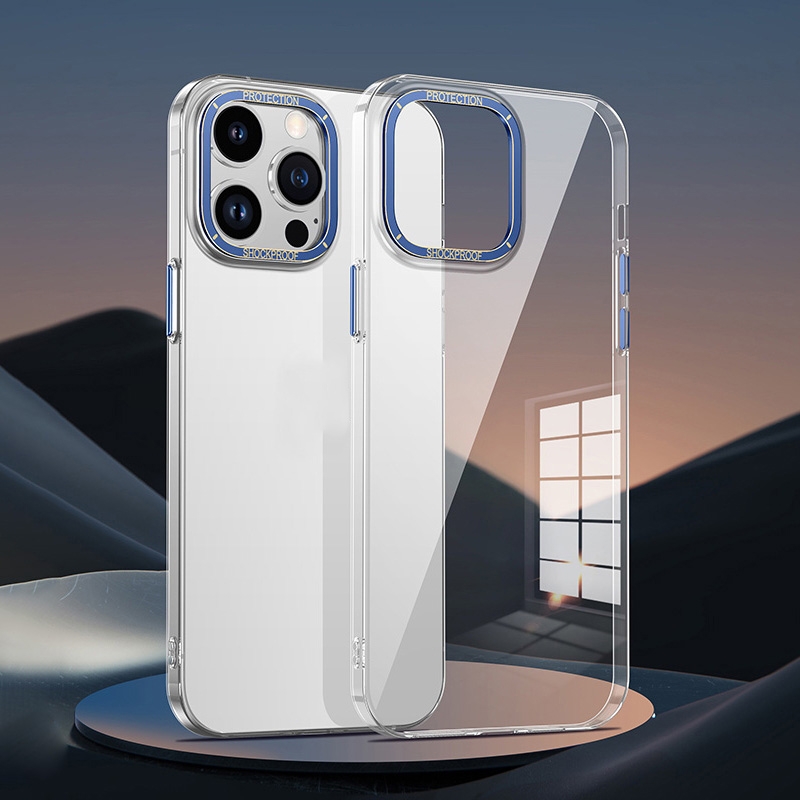For iPhone 14 Pro Metal Lens Ring Clear PC Phone Case(Sierra Blue) - Shopkiz.com