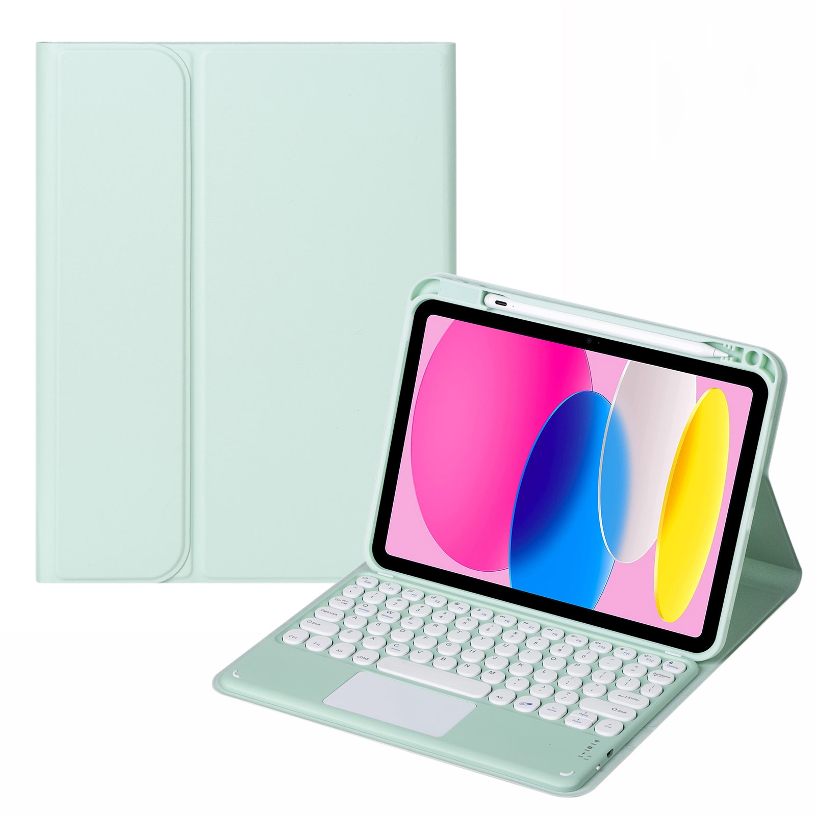 For iPad 10th Gen 10.9 2022 SA-10C Bluetooth Touch Keyboard Leather Tablet Case with Pen Slot(Light Green) - Shopkiz.com
