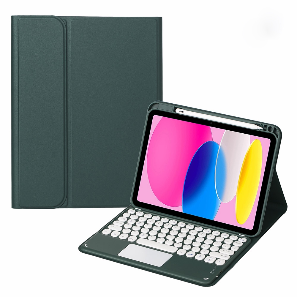 For iPad 10th Gen 10.9 2022 SA-10C Bluetooth Touch Keyboard Leather Tablet Case with Pen Slot(Dark Green) - Shopkiz.com