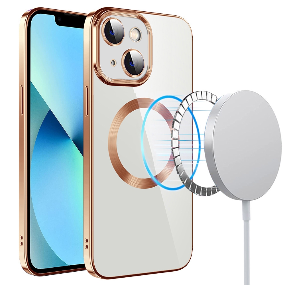 For iPhone 14 Plus Electroplating MagSafe TPU Phone Case with Lens Film(Gold) - Shopkiz.com
