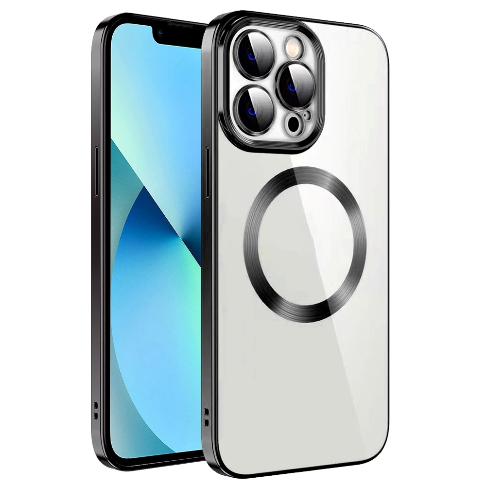 For iPhone 13 Pro Max Electroplating MagSafe TPU Phone Case with Lens Film(Black) - Shopkiz.com