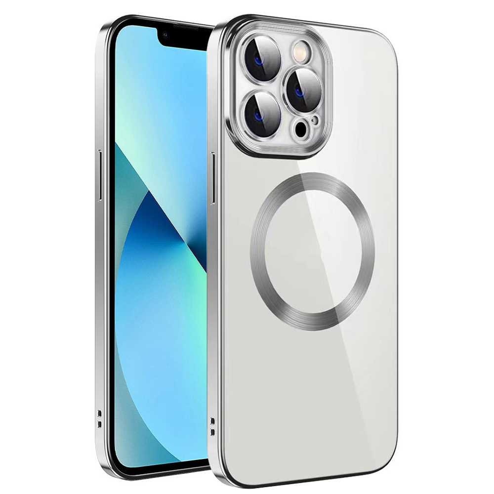 For iPhone 12 Electroplating MagSafe TPU Phone Case with Lens Film(Silver) - Shopkiz.com