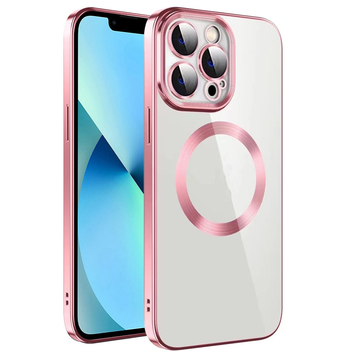 For iPhone 12 Pro Max Electroplating MagSafe TPU Phone Case with Lens Film(Pink) - Shopkiz.com