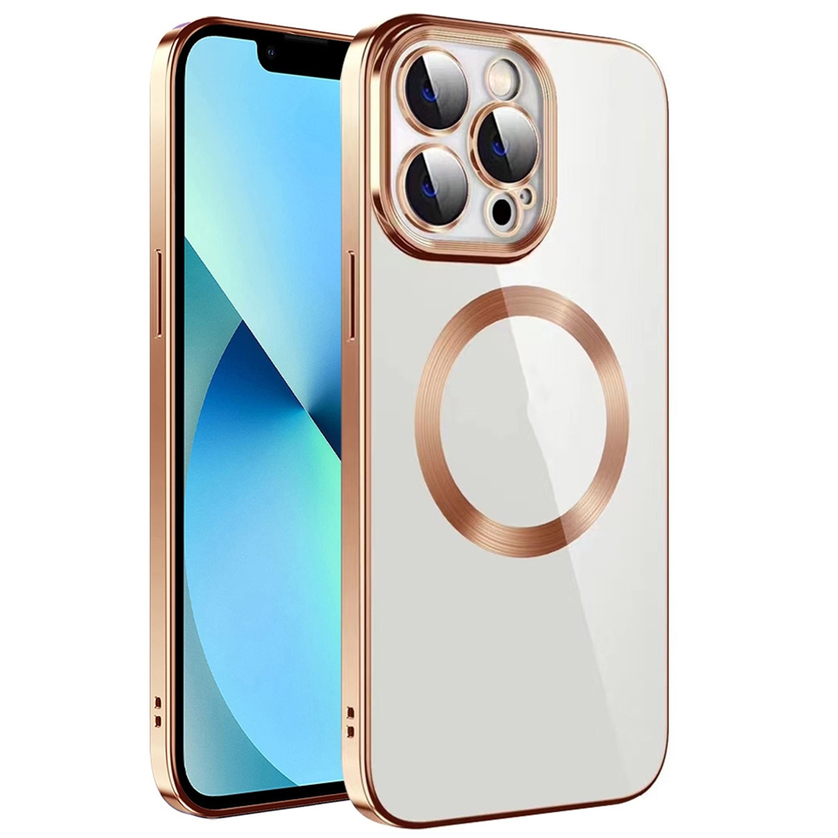 For iPhone 12 Pro Max Electroplating MagSafe TPU Phone Case with Lens Film(Gold) - Shopkiz.com