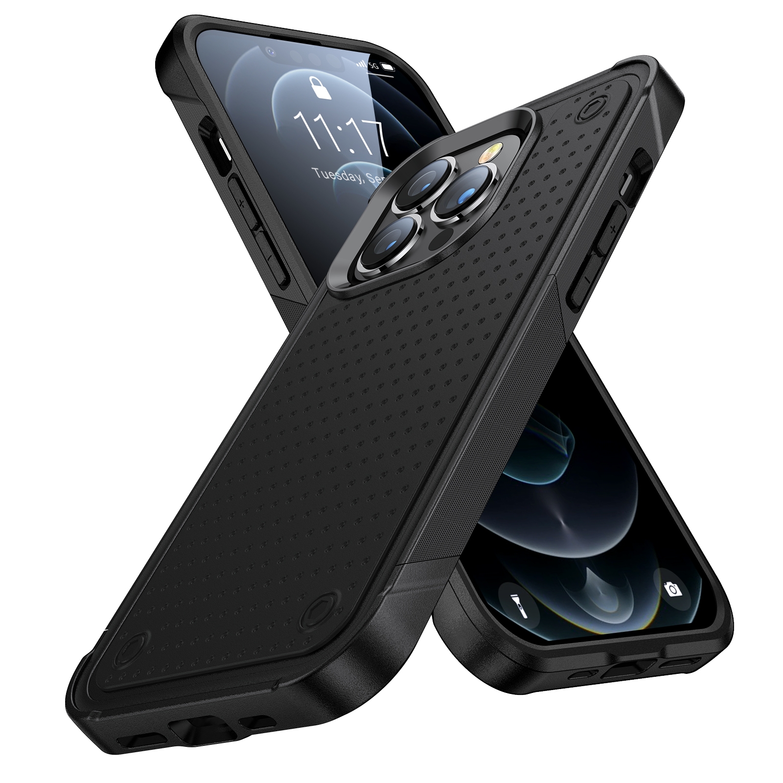 For iPhone 13 Pro PC + TPU Shockproof Protective Phone Case(Black+Black) - Shopkiz.com