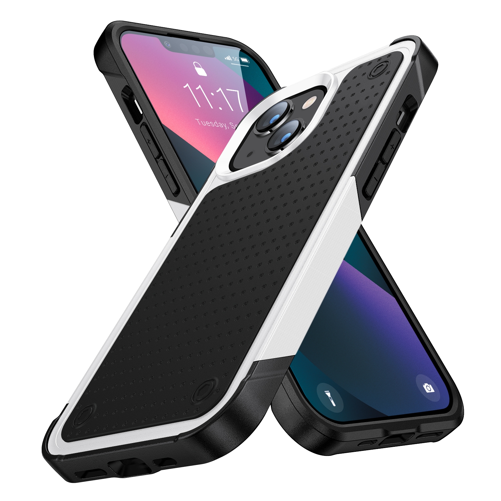For iPhone 13 PC + TPU Shockproof Protective Phone Case(White+Black) - Shopkiz.com
