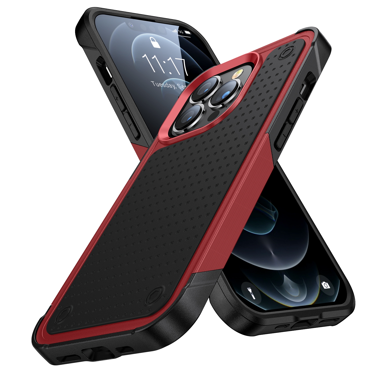 For iPhone 12 Pro PC + TPU Shockproof Protective Phone Case(Red+Black) - Shopkiz.com