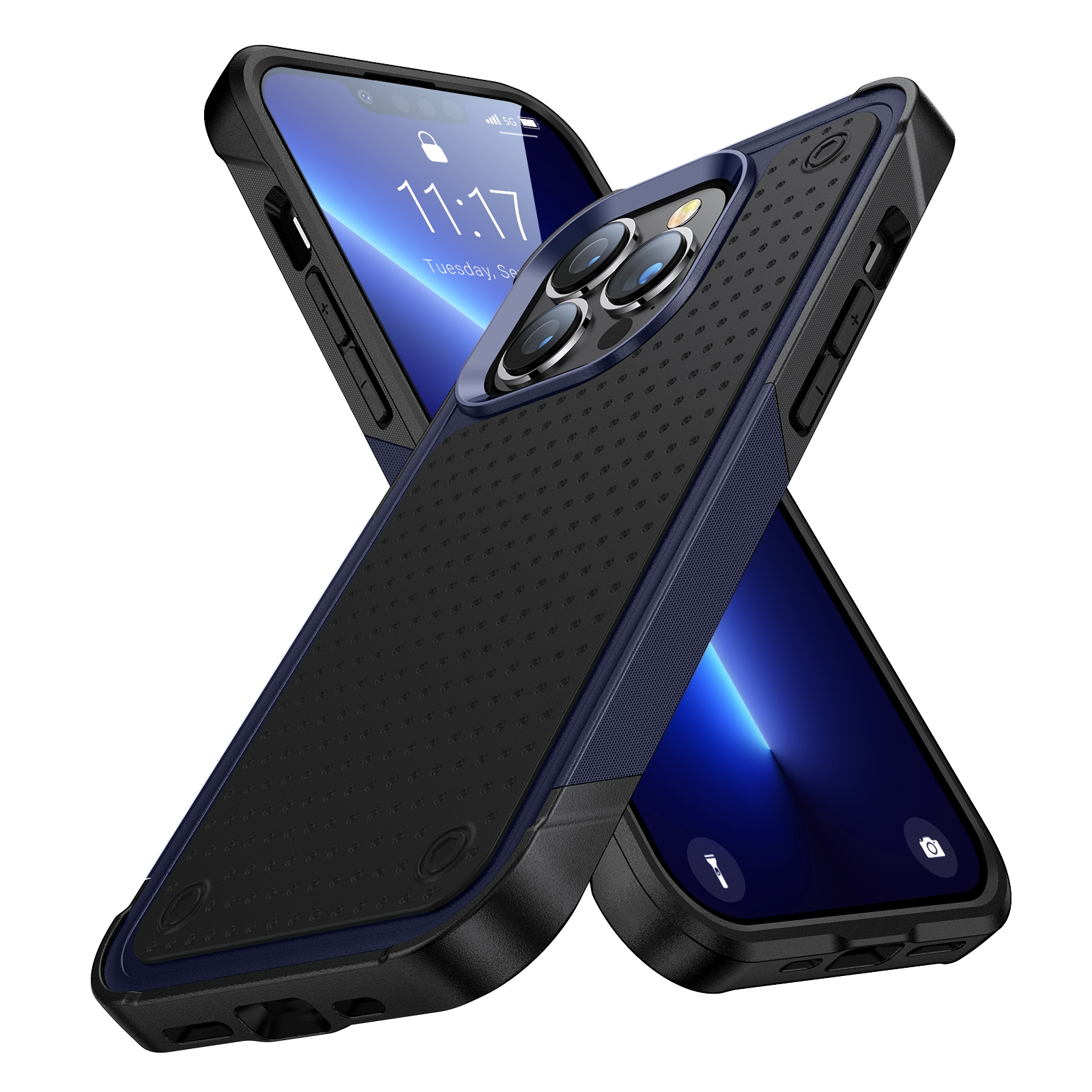 For iPhone 11 Pro Max PC + TPU Shockproof Protective Phone Case(Blue+Black) - Shopkiz.com