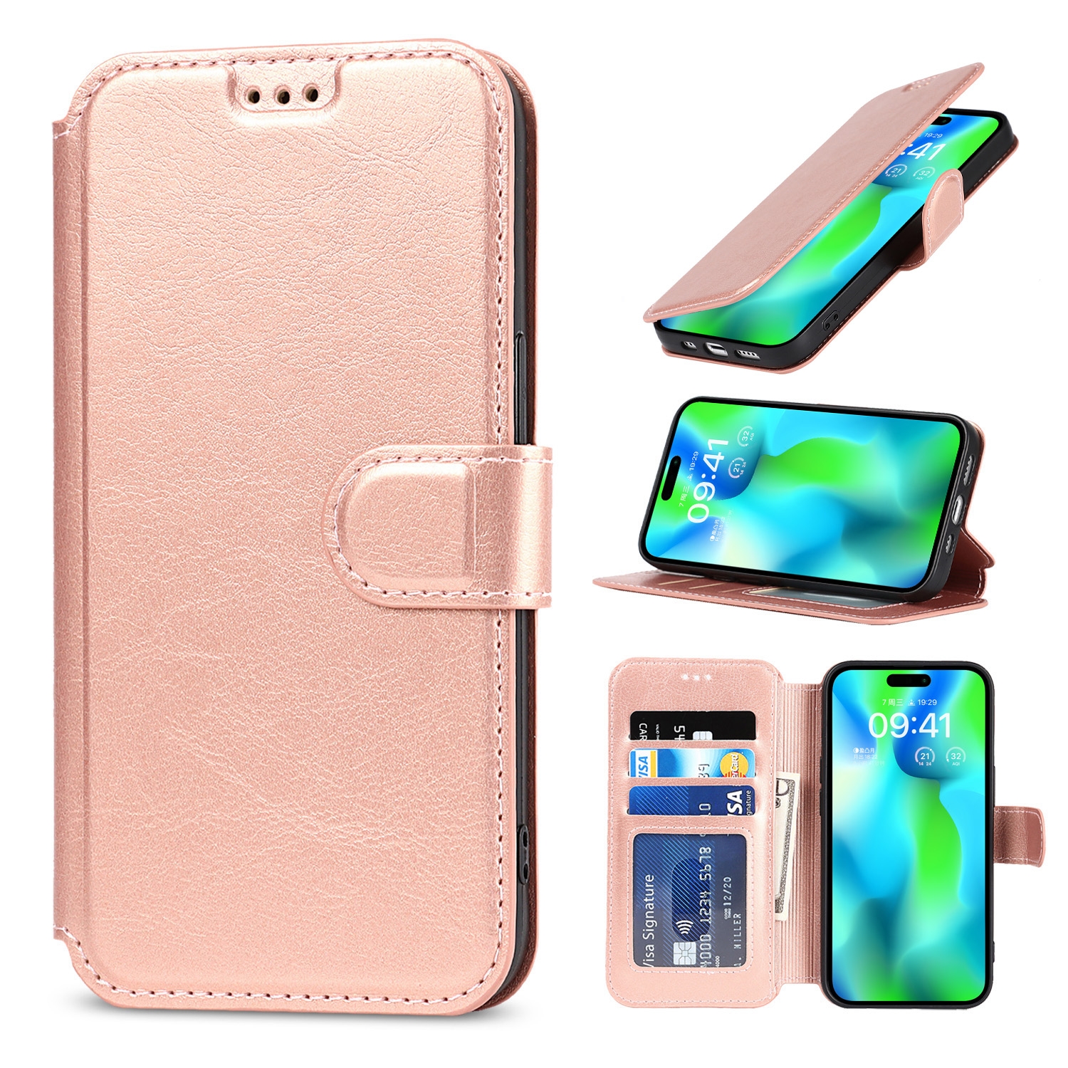 For iPhone 14 Pro Max Shockproof PU + TPU Leather Phone Case(Rose Gold) - Shopkiz.com