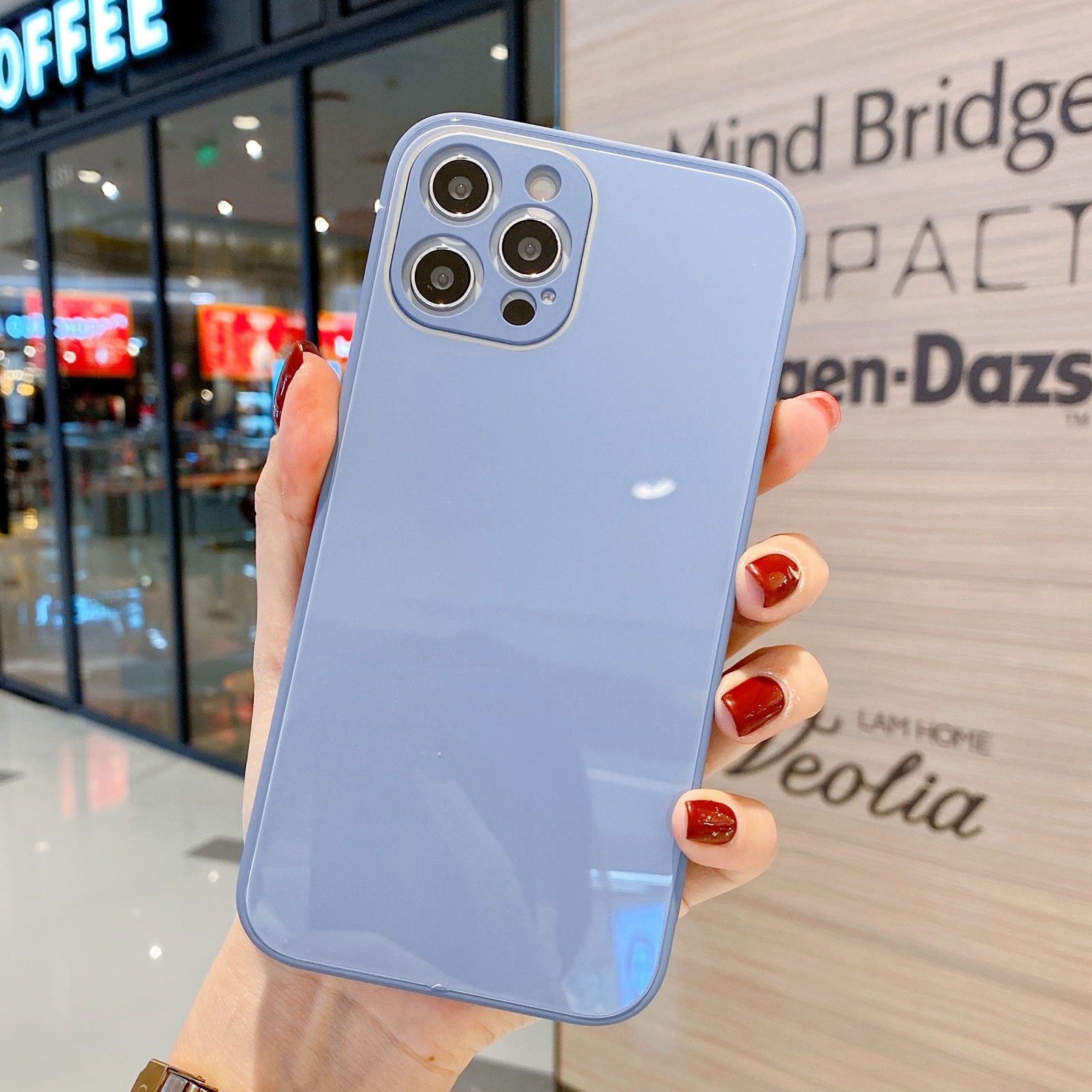 For iPhone 13 Pro Solid Color Tempered Glass Phone Case(Blue Purple) - Shopkiz.com