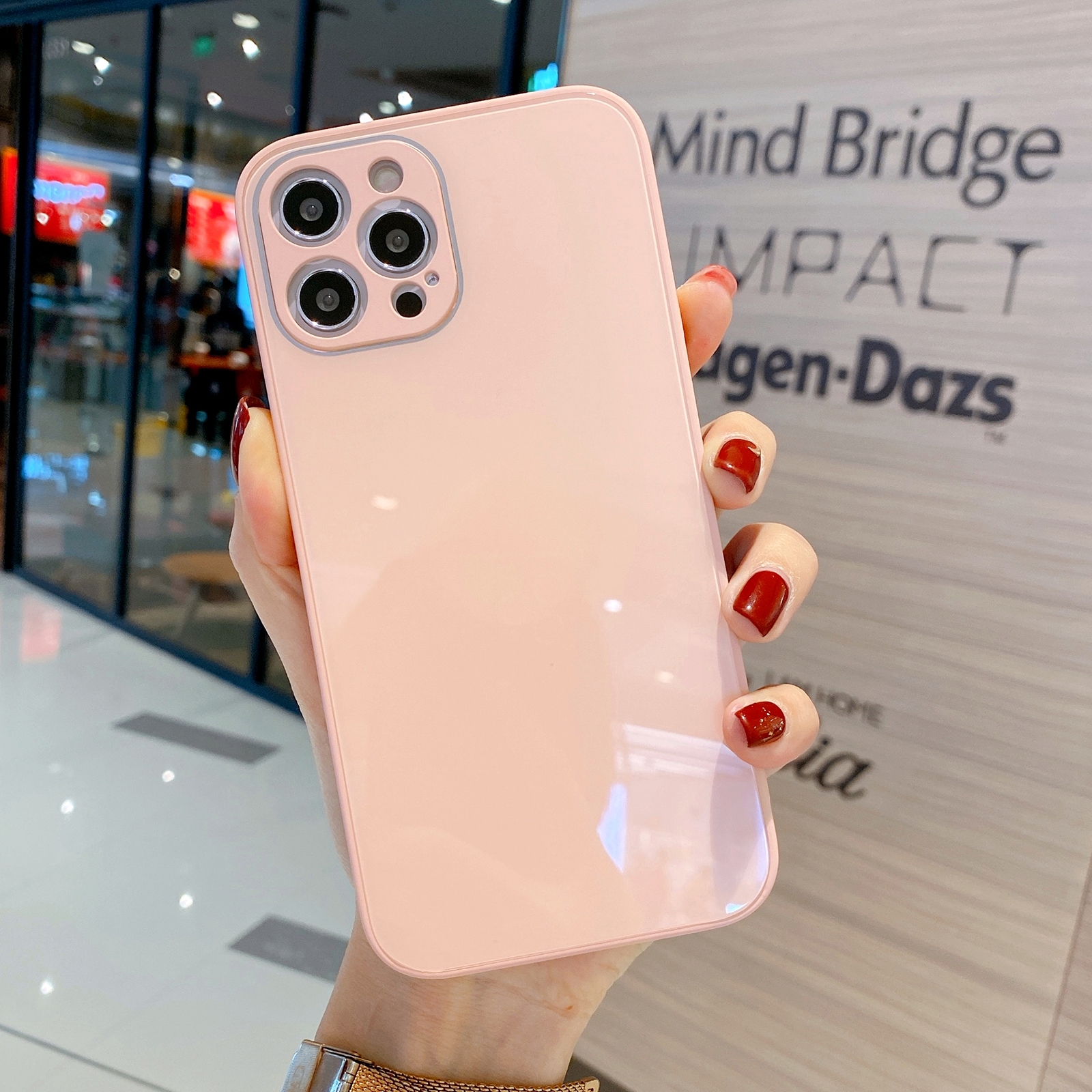 For iPhone 12 Pro Max Solid Color Tempered Glass Phone Case(Pink) - Shopkiz.com