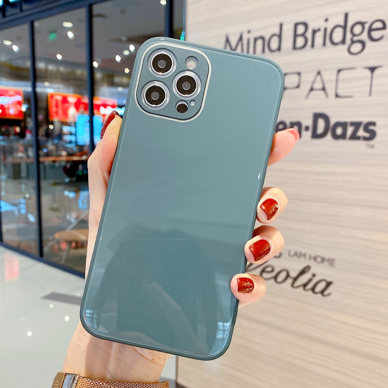 For iPhone 12 Pro Solid Color Tempered Glass Phone Case(Lake Blue) - Shopkiz.com