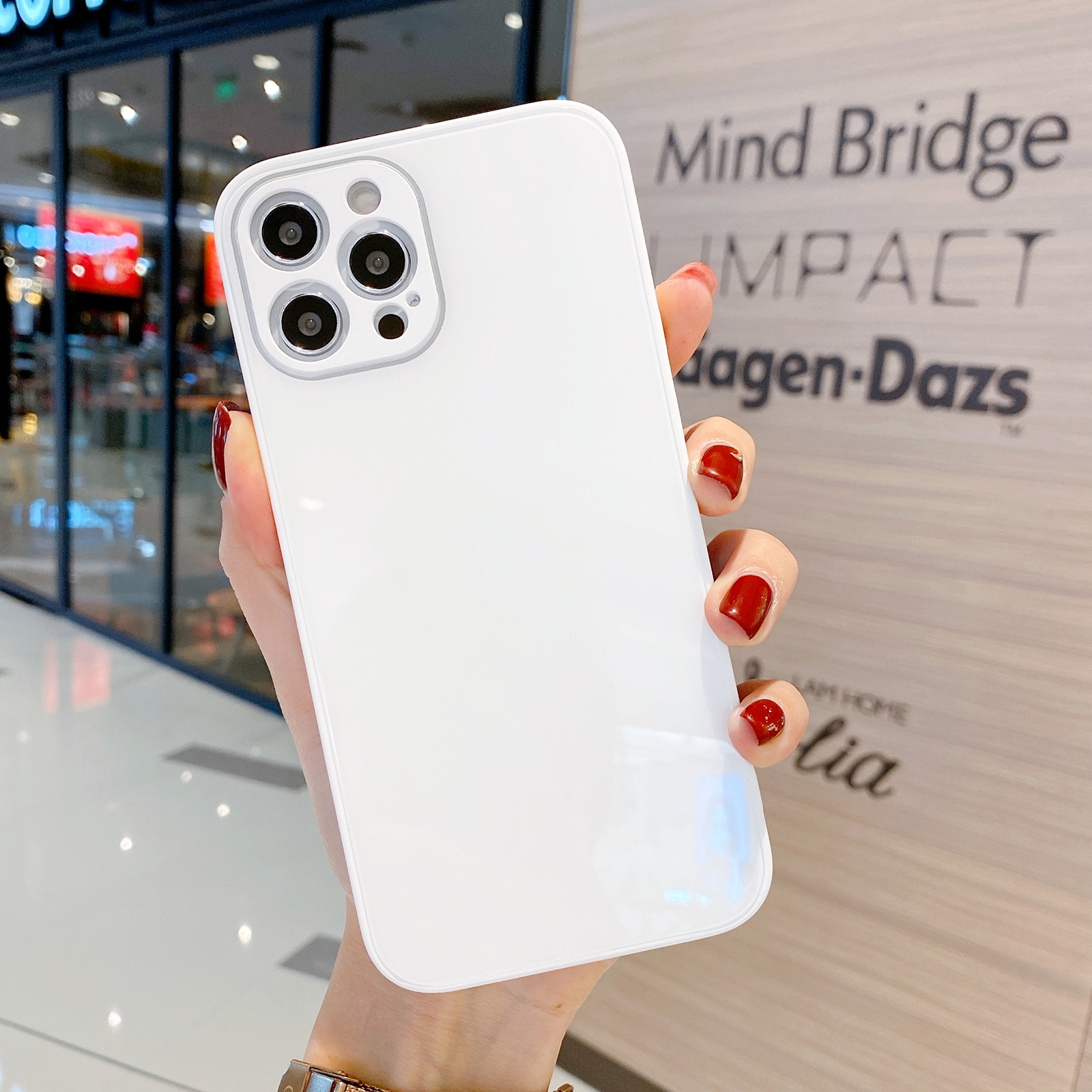 For iPhone 12 Pro Solid Color Tempered Glass Phone Case(White) - Shopkiz.com