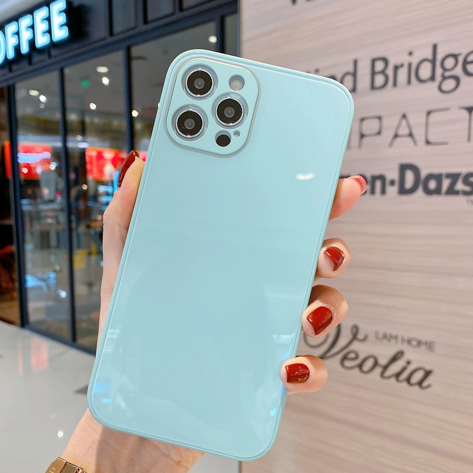 For iPhone 12 Solid Color Tempered Glass Phone Case(Mint Green) - Shopkiz.com