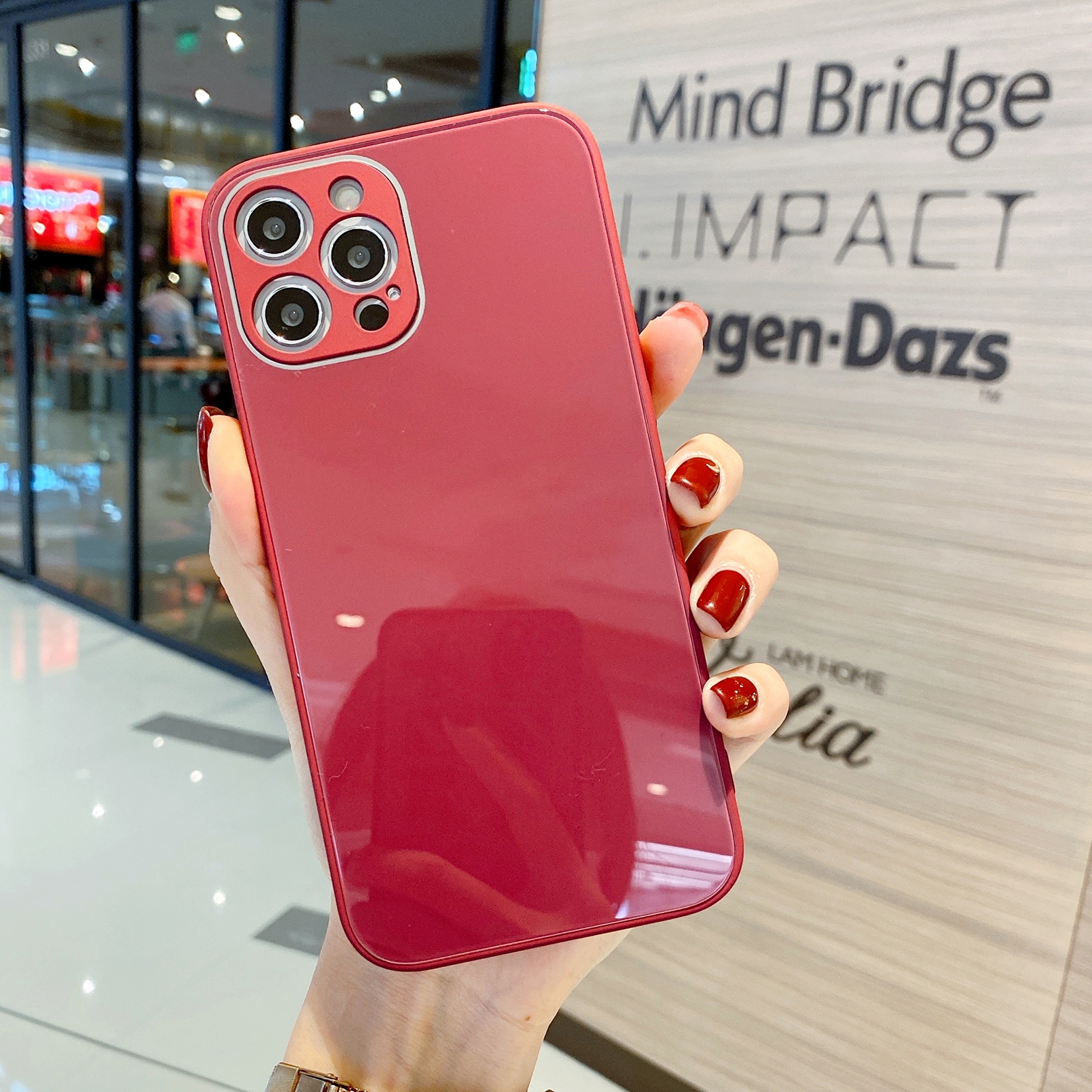 For iPhone 12 Solid Color Tempered Glass Phone Case(Red) - Shopkiz.com