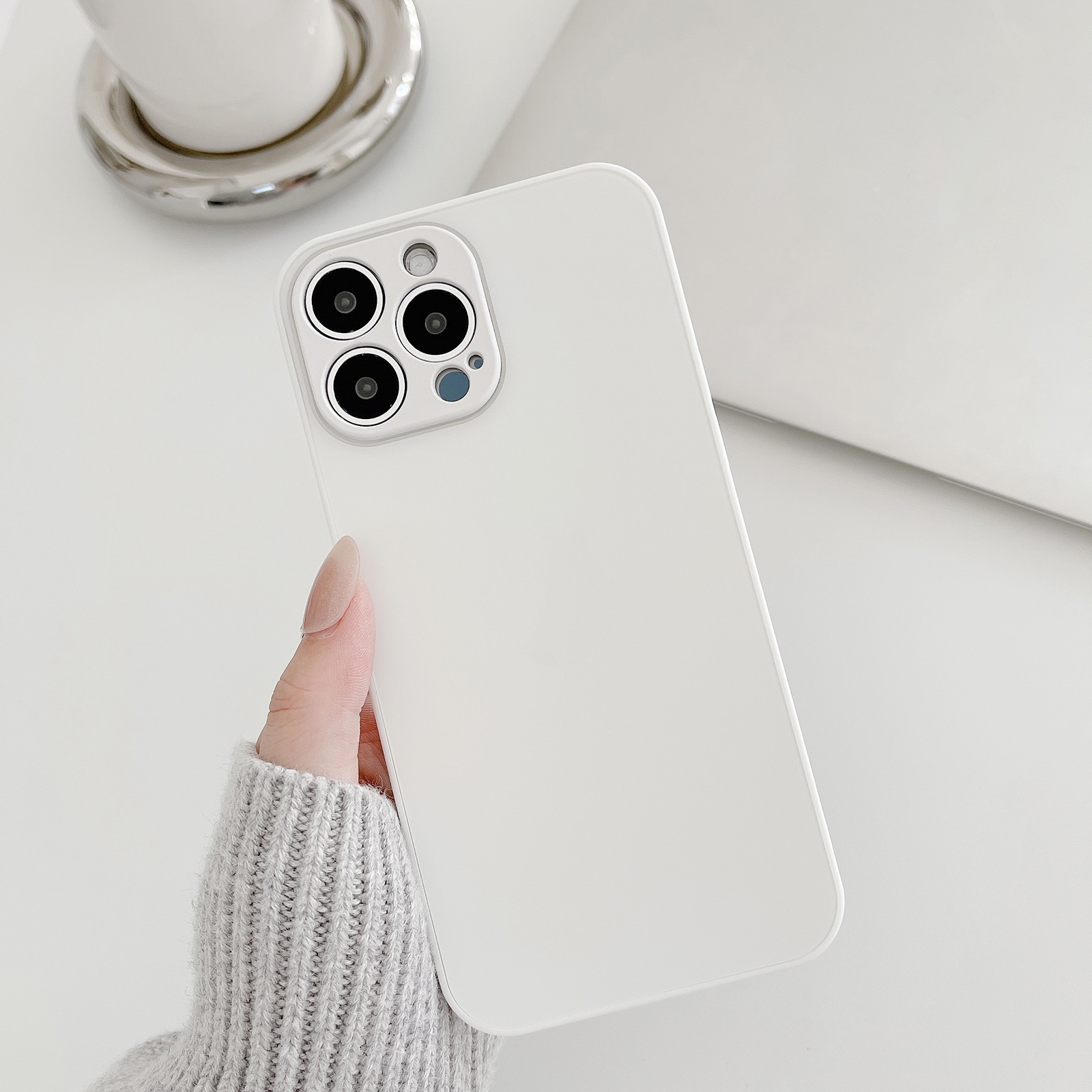 For iPhone 14 Pro Skin Frosted Tempered Glass Phone Case(White) - Shopkiz.com