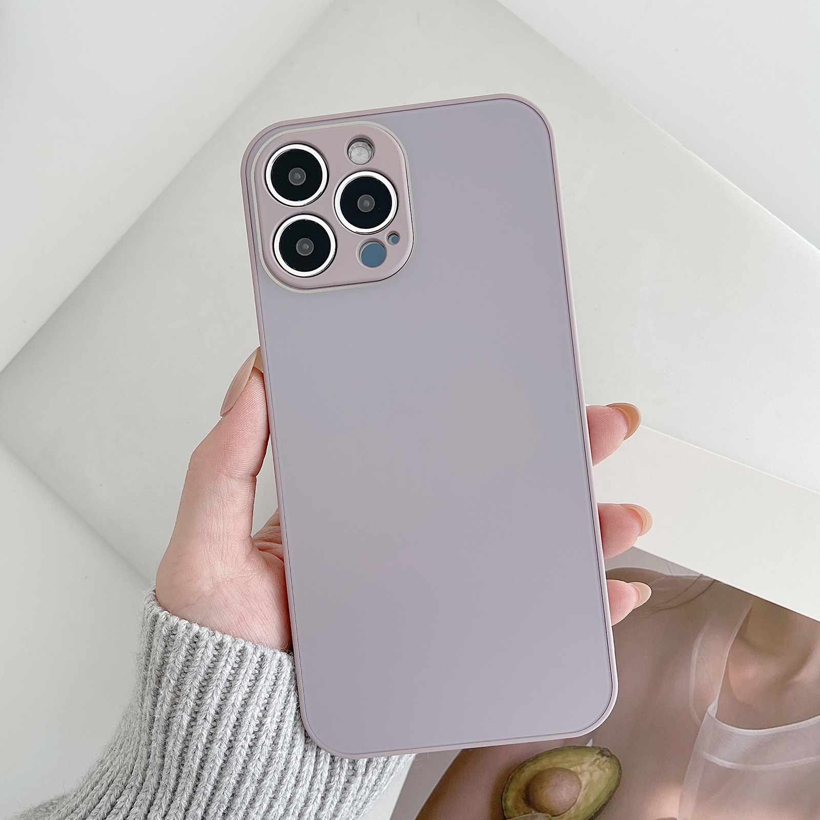 For iPhone 14 Skin Frosted Tempered Glass Phone Case(Purple) - Shopkiz.com