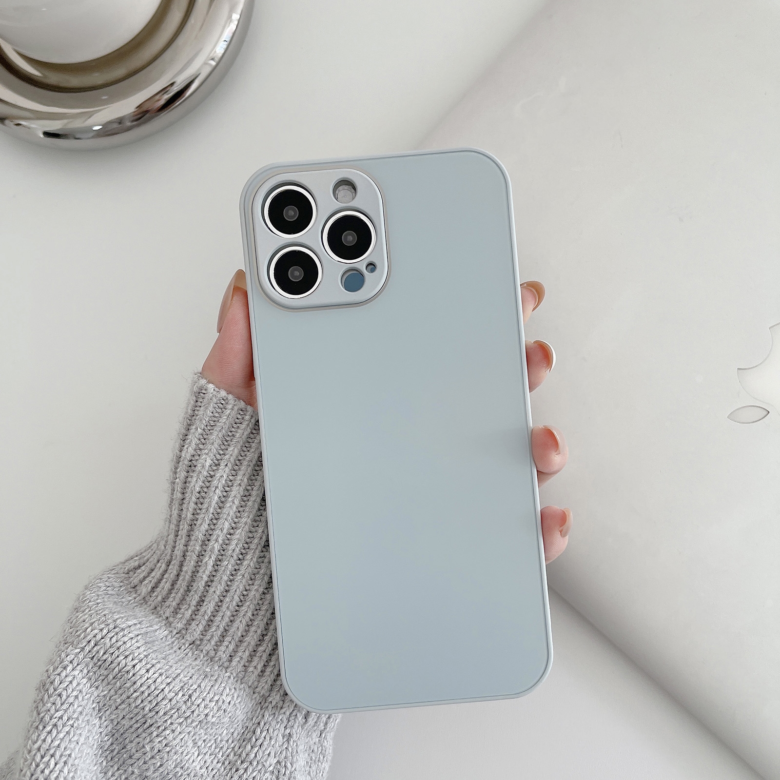 For iPhone 13 Skin Frosted Tempered Glass Phone Case(Light Blue) - Shopkiz.com