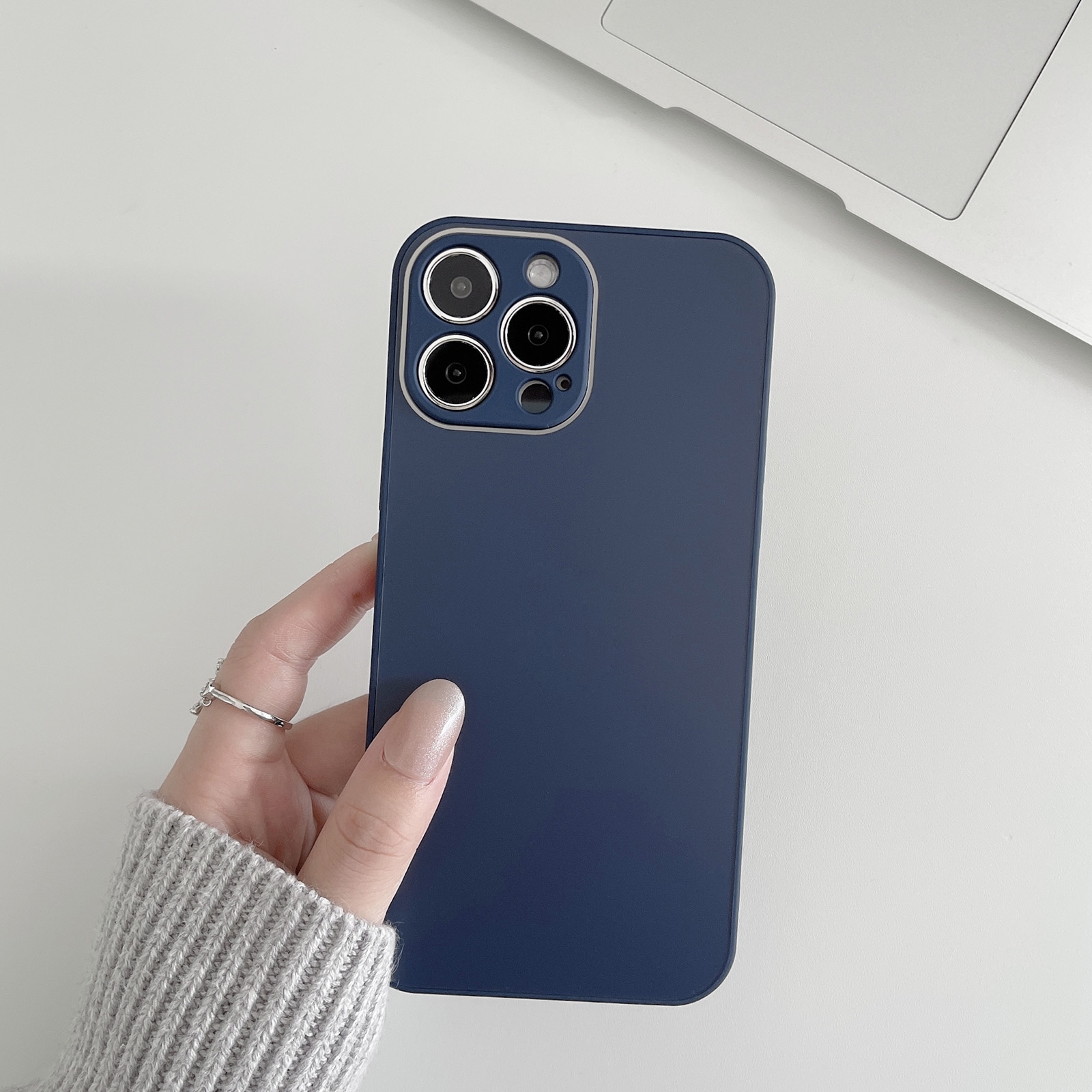 For iPhone 11 Skin Frosted Tempered Glass Phone Case(Dark Blue) - Shopkiz.com