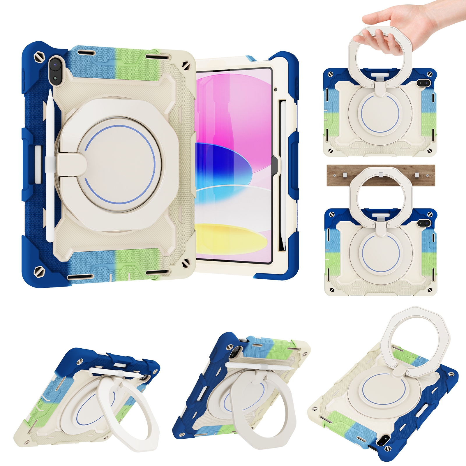 For iPad 2025 / 2022 Armor Contrast Color Silicone + PC Tablet Case(Colorful Blue) - Shopkiz.com