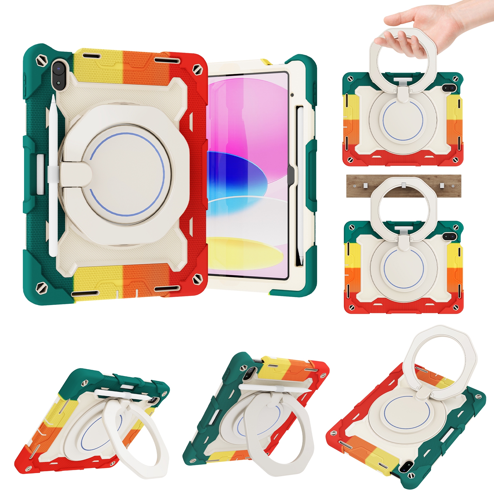For iPad 2025 / 2022 Armor Contrast Color Silicone + PC Tablet Case(Colorful Red) - Shopkiz.com