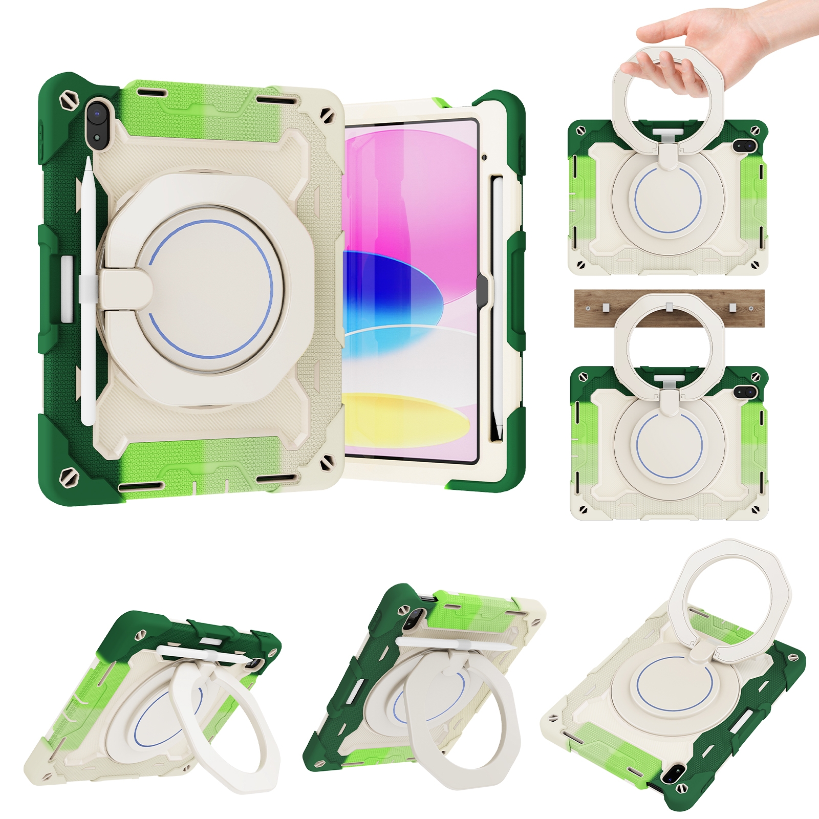 For iPad 2025 / 2022 Armor Contrast Color Silicone + PC Tablet Case(Colorful Green) - Shopkiz.com