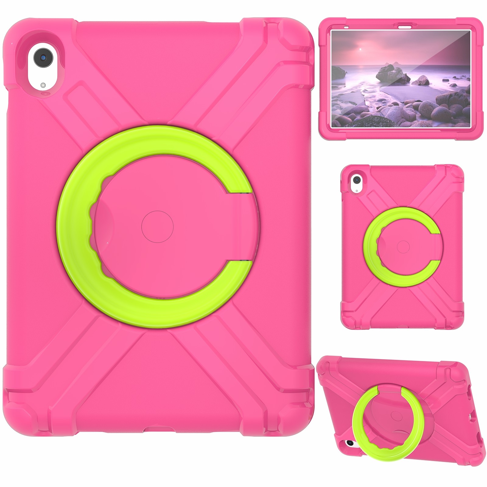 For iPad 2025 / 2022 EVA + PC Tablet Protective Case with 360 Rotating Bracket(Rose Red+Grass Green) - Shopkiz.com