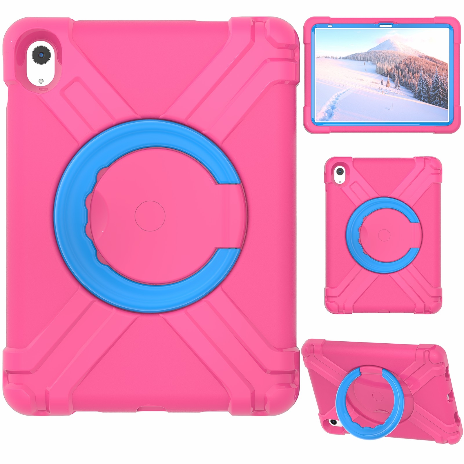 For iPad 2025 / 2022 EVA + PC Tablet Protective Case with 360 Rotating Bracket(Rose Red+Blue) - Shopkiz.com
